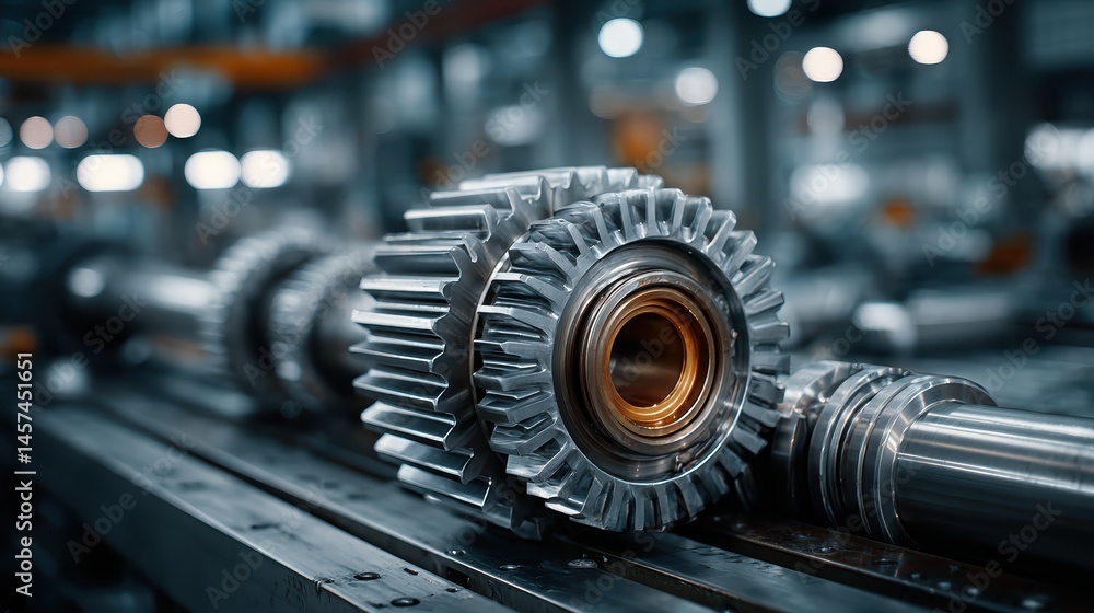 Fototapeta premium Close-up of a powerful industrial machine with visible gears and rotating parts, showcasing the mechanical power behind large-scale production