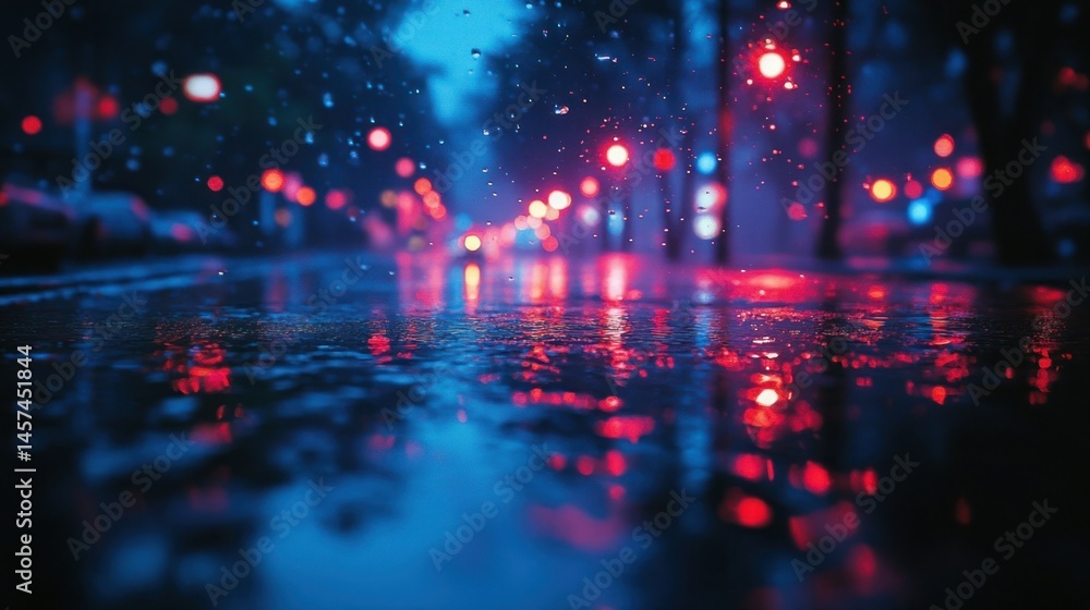 Obraz premium Rainy night city street reflections