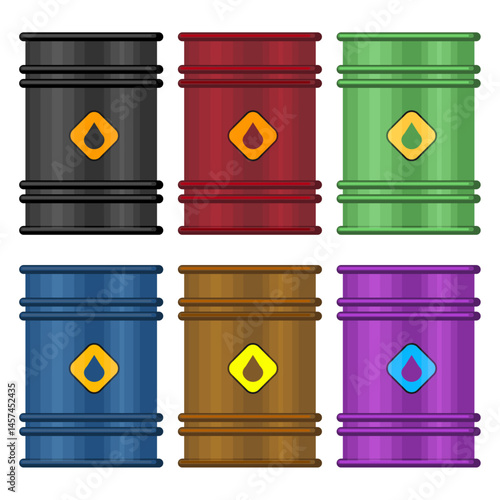 Barrels of oil multicolors vector digital concept illustration icons