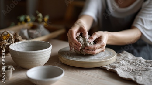 Obraz na płótnie A closeup of hands molding soft clay on a pottery wheel showcasing the calming process of creating soing tangible and artistic through tactile engagement. w salonie