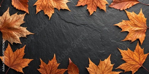 Autumn Leaves Circle Frame on Dark Background