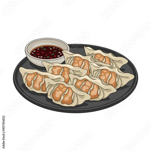 Gyoza Dumplings with Soy Dipping Sauce on Plate