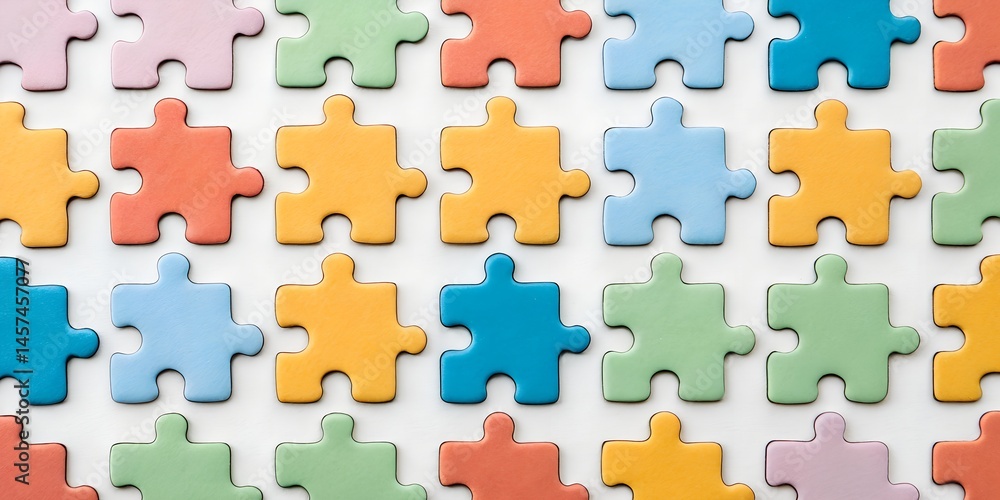 Colorful Puzzle Pieces Grid Top View Isolated Colorful Puzzle Pieces Grid Top View Isolated