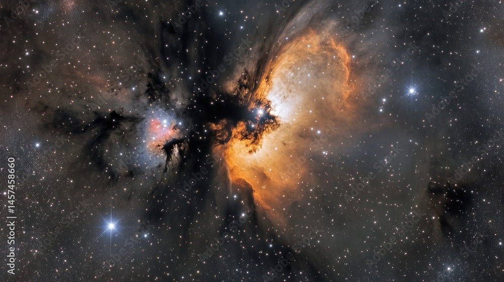 Fototapeta premium Nebula with orange glow in deep space