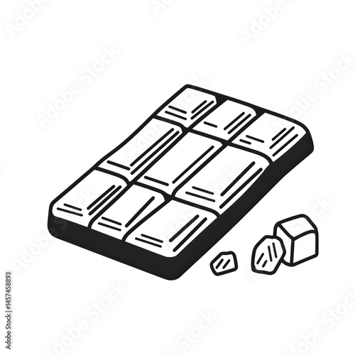 Simple Chocolate Bar Icon with Break, Clean Line Art, Clear Flat Design
