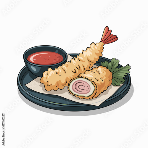 Crispy Tempura Shrimp with Dipping Sauce Illustration