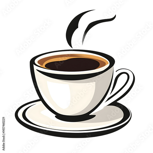 Flat Icon of Coffee Cup with Steam, Minimalist Black Outline, Clean Background