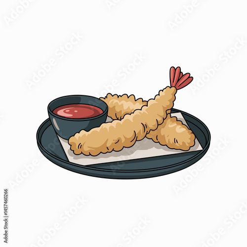 Crispy Tempura Shrimp with Dipping Sauce Illustration