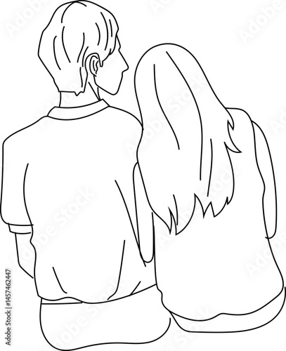 Couple Sitting Sketch from Behind — Hand-Drawn Style