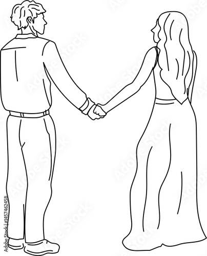 Pulling Closer in Love — Couple Line Drawing Concept