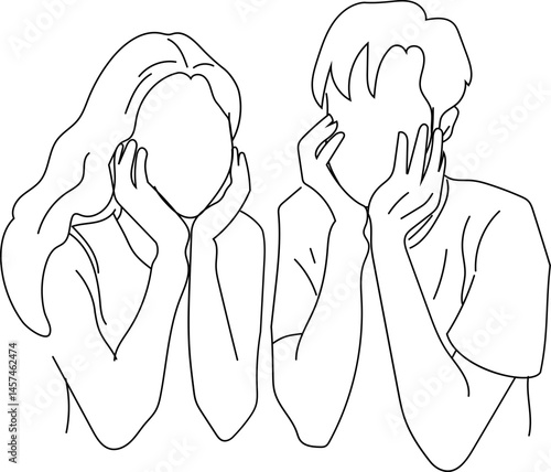 Shy Couple Looking at Each Other — Romantic Illustration