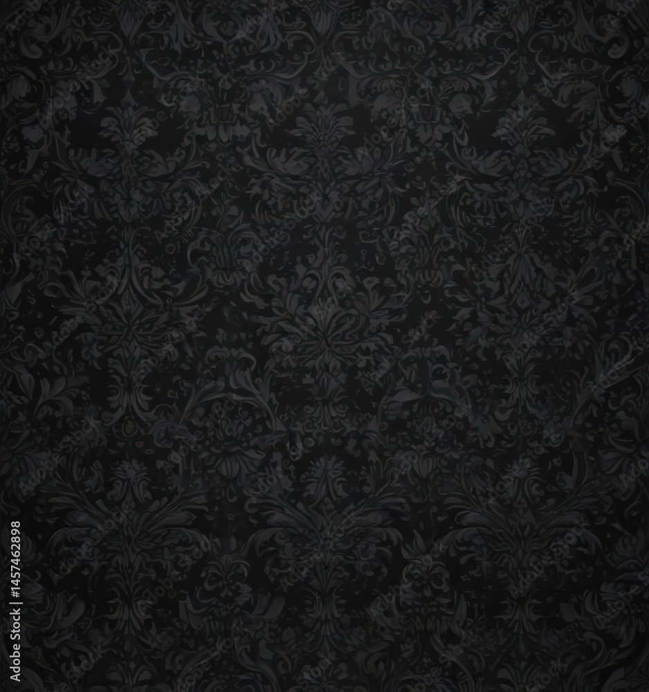 Intricate black gothic damask, shadowy details , design, textile Intricate black gothic damask, shadowy details , design, textile