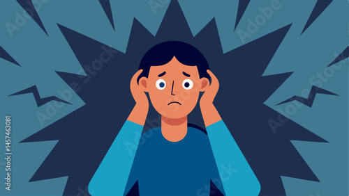 Anxiety Attack An individual in a corner with wide eyes hands on their head surrounded by jagged lines representing panic illustrating an anxiety attack.