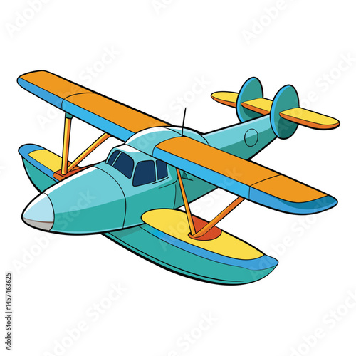 Cartoon Illustration Of A Colorful Seaplane Aircraft Isolated On White Background