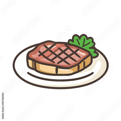 A steak on a plate, simple line art, transparent background
