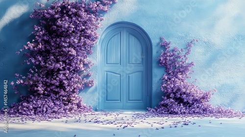 The photography background includes a vintage wall and an arch of delicate flowers, ideal for maternity and wedding backdrops