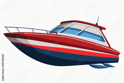 Red And Blue Stylish Motorboat Illustration Isolated On White Background