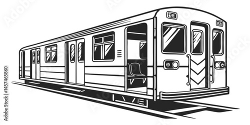 Subway Train Vector Illustration In Black And White For Graphic Design