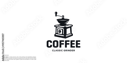 Classic grinder logo concept. Coffee, production or Drink design template, Vector illustration.