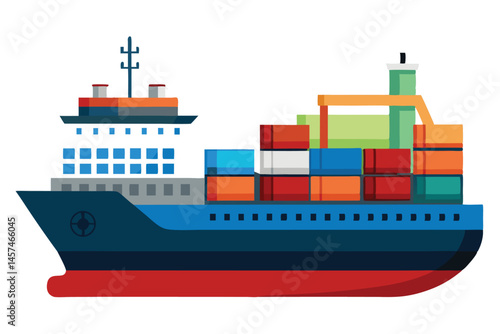 Vector Illustration Of Cargo Ship Carrying Shipping Containers For Global Trade