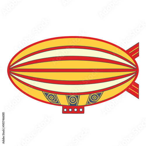 Vintage Airship Illustration With Yellow And Red Stripes Graphic Vector Design