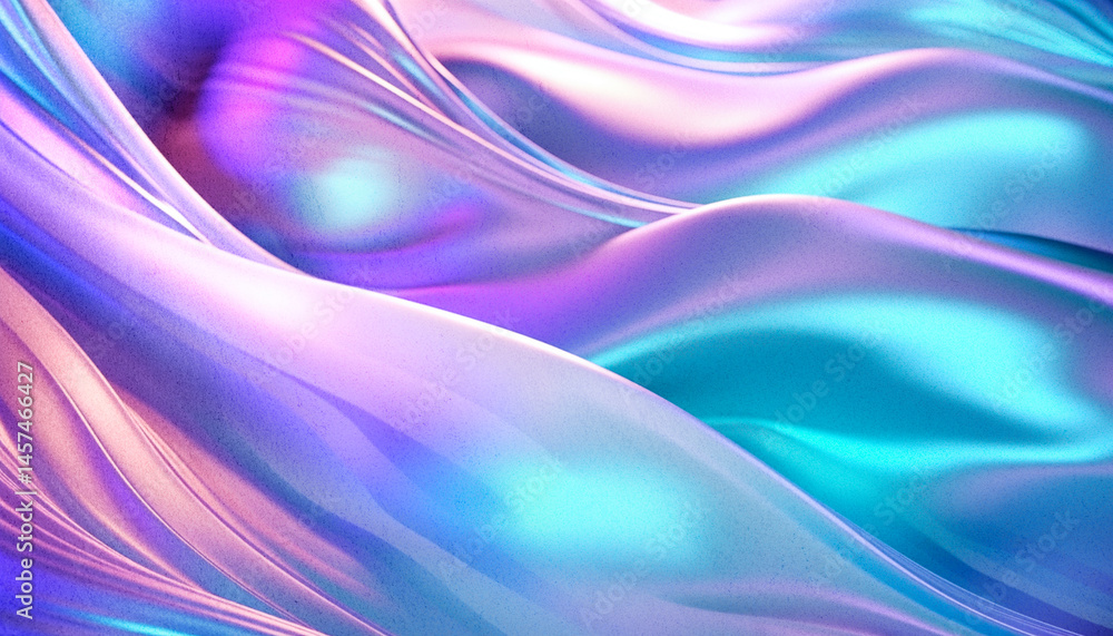 Fototapeta premium Formas abstractas fluidas en tonos de azul, púrpura y rosa, semejando olas o tela en movimiento.Sinfonía fluida de color y movimiento, evocando serenidad y abstracción onírica en movimiento.