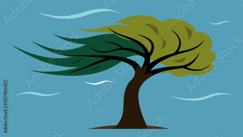 Building Resilience A sy tree standing strong against the wind with branches bending but not breaking representing resilience and the ability to withstand lifes storms.