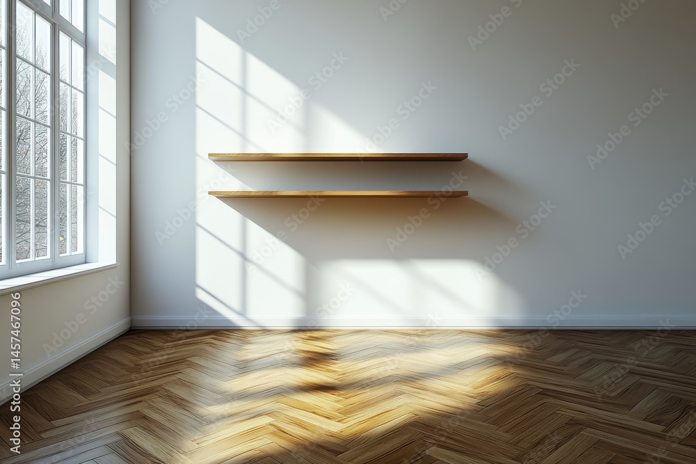 Fototapeta premium For showcasing products effectively, a blank white studio setting is recommended, as it includes a faint window shadow and a blurred background that help to emphasize the product on display
