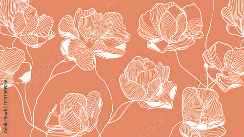 Seamless floral vector design featuring pink flowers and leaves creates a beautiful vintage wallpaper pattern