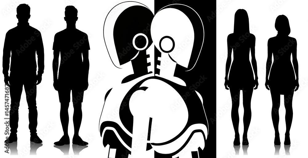human and robot silhouettes in society
