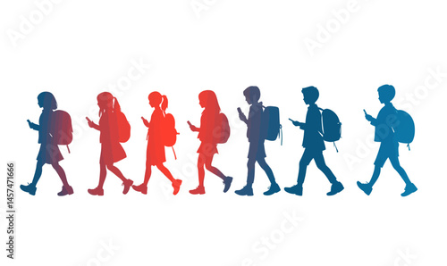 Modern illustration incorporates a set of silhouettes of people to show the growth and development of children