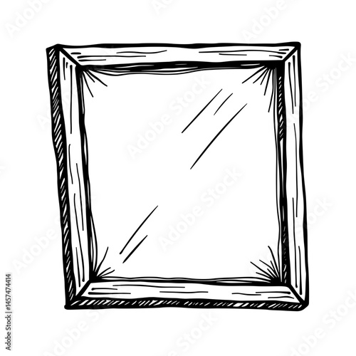 Hand mirror icon with wood style engraving in black and white concept of elegance retro beauty and grooming