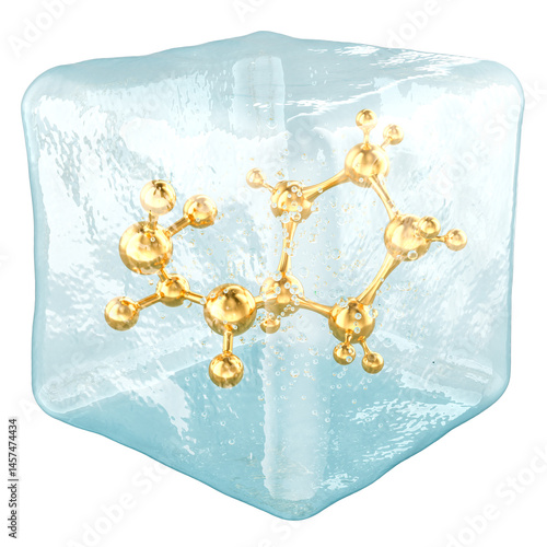 Obraz na płótnie Molecule frozen in ice cube, 3D rendering isolated on transparent background w salonie