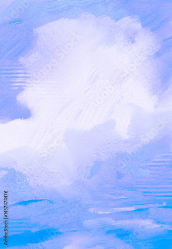 Impressionistic Cloudscape - Puffy Clouds in Lavender, & Blue-with Texture