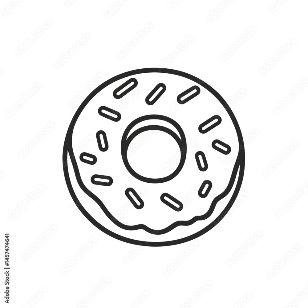 A donut with icing and sprinkles, clean line drawing, transparent background A donut with icing and sprinkles, clean line drawing, transparent background