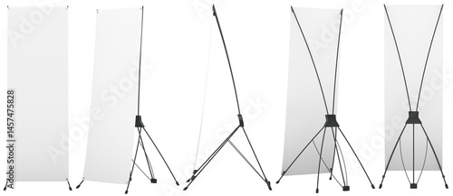 Obraz na płótnie X Banner Stands, blank adjustable . Mockup template X banner stands, different sides. 3D rendering isolated on transparent background w salonie