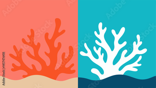 Coral Bleaching An underwater scene showing vibrant coral on one side and pale bleached coral on the other illustrating the stark contrast caused by rising temperatures.
