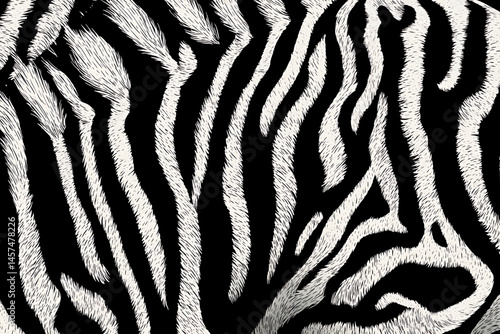 Black stripes define the wild zebra's fur pattern, a natural camouflage texture