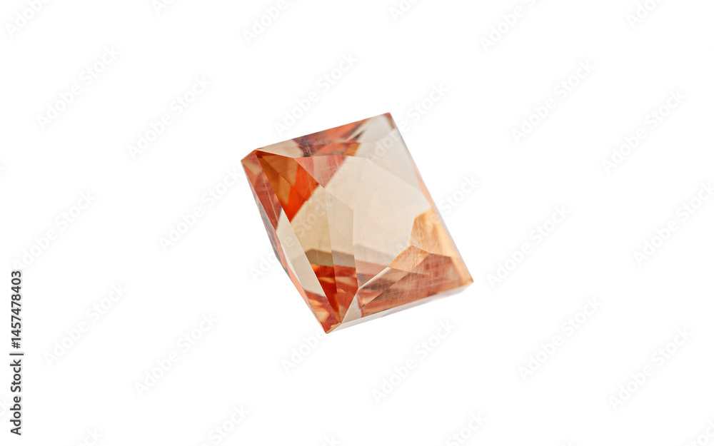 Garnet with rutile inclusions faceted old mine cut stone mineral macro photography on white isolated background close up