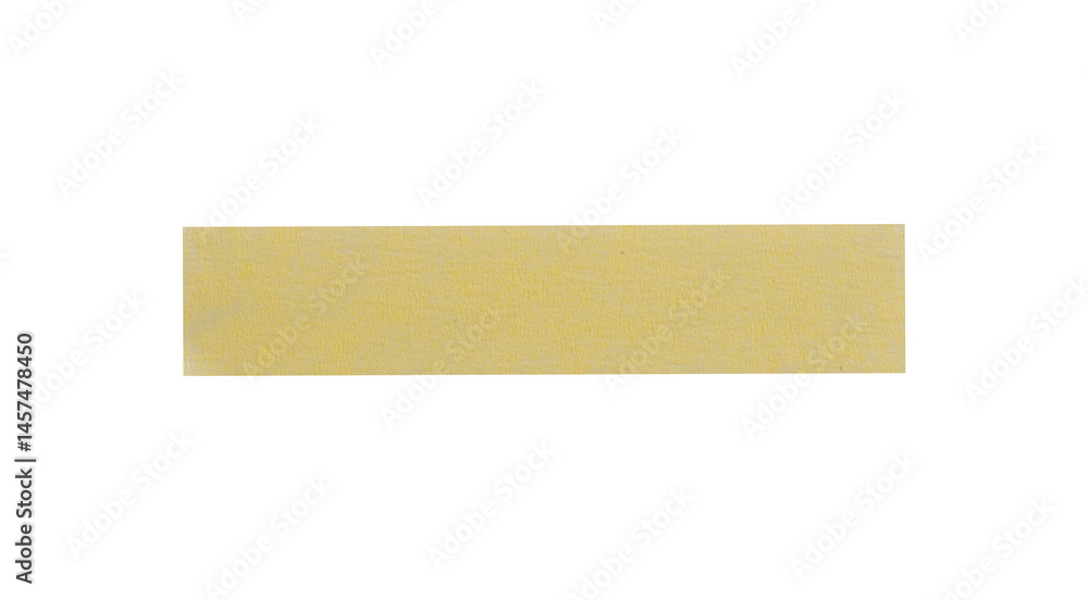 Yellow painter's tape isolated on white background, macro. Torn, crumpled, twisted strips of yellow painter's tape on white background, close-up.