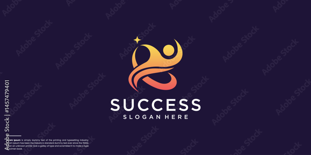 Obraz premium creative people success logo and reaching star with gradient color branding.