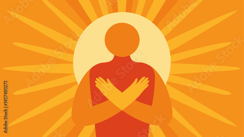Embrace of Light A silhouette of a person embracing a warm radiant light encircling them representing the acceptance and freedom that comes from forgiving oneself.