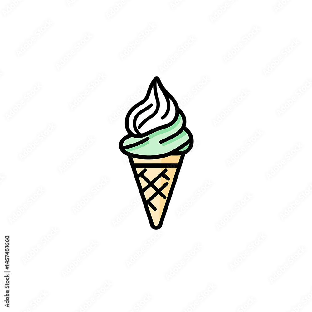 Minimal flat icon of an ice cream cone with one scoop, simple outline, transparent background Minimal flat icon of an ice cream cone with one scoop, simple outline, transparent background