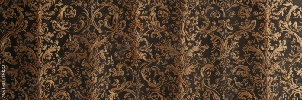 Intricate damask pattern, elegant swirls & scrolls, rich texture, surface, motif, rococo Intricate damask pattern, elegant swirls & scrolls, rich texture, surface, motif, rococo
