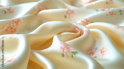 Soft, flowing cream-colored fabric with delicate rose print