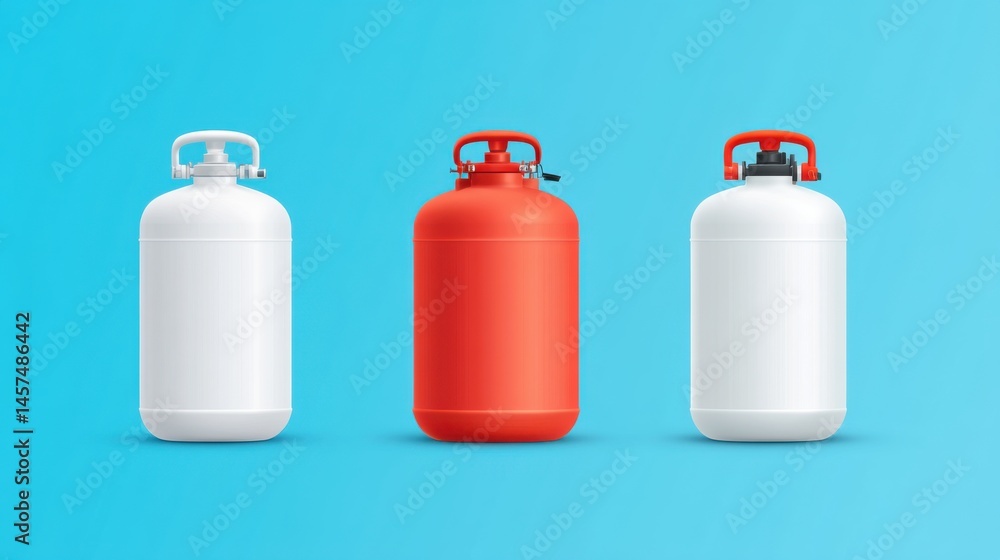 Colorful Gas Cylinders on Blue Background for Industrial or Home Use