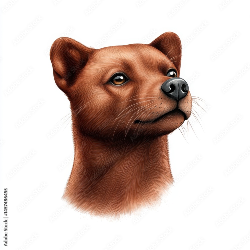 Realistic Illustration of a Brown Dog Head with Expressive Eyes and Fur Texture