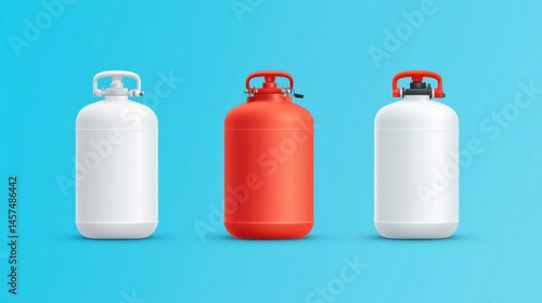 Obraz na płótnie Colorful Gas Cylinders on Blue Background for Industrial or Home Use w salonie
