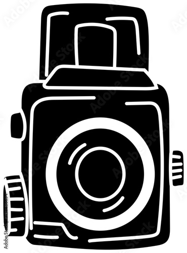 Twin-Lens Reflex Vintage Camera Illustration in Minimal Doodle Style