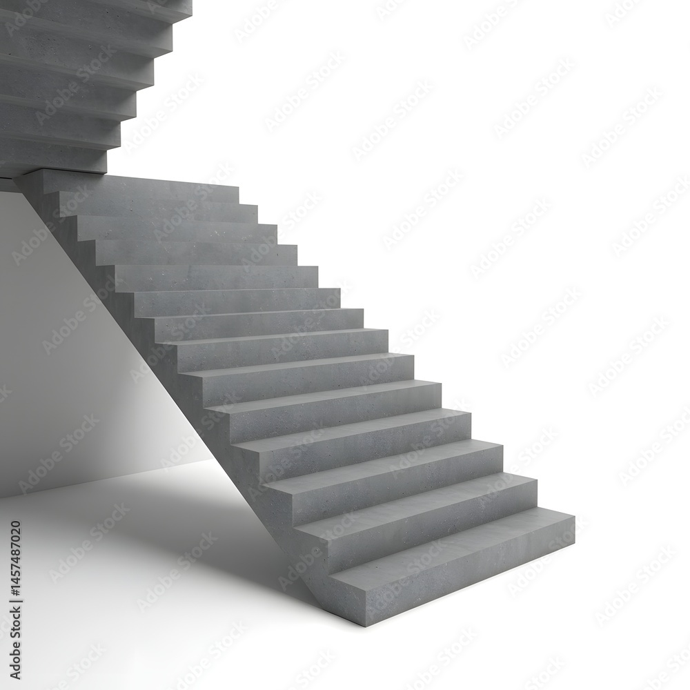Concrete Staircase Modern Architecture Design, Isolated on White Background, Geometric Shapes, Building Interior, Ascent Concrete Staircase Modern Architecture Design, Isolated on White Background, Geometric Shapes, Building Interior, Ascent